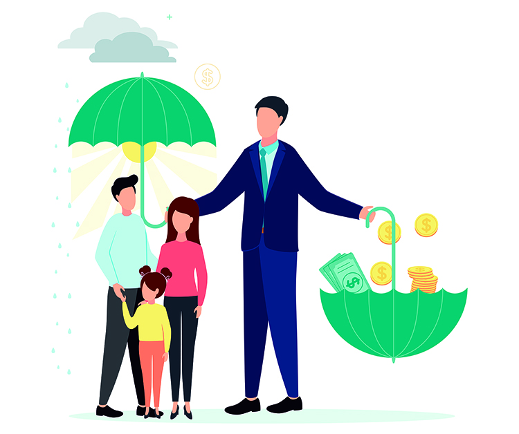 Family under money umbrella