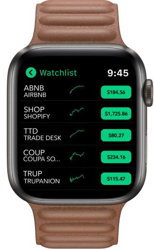 Sample display of a watchlist on an Apple watch