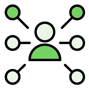 Icon of a person with six circles branching out from them