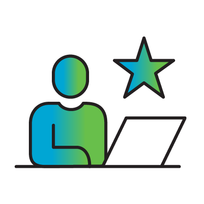 Icon of a person working at a laptop and a star
