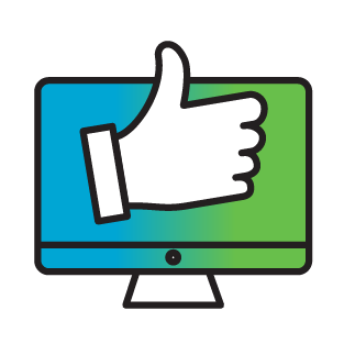 Icon of a compute screen with a thumbs up on it