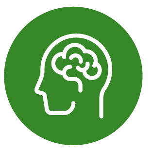 Icon of a green circle with a person's head and a brain.
