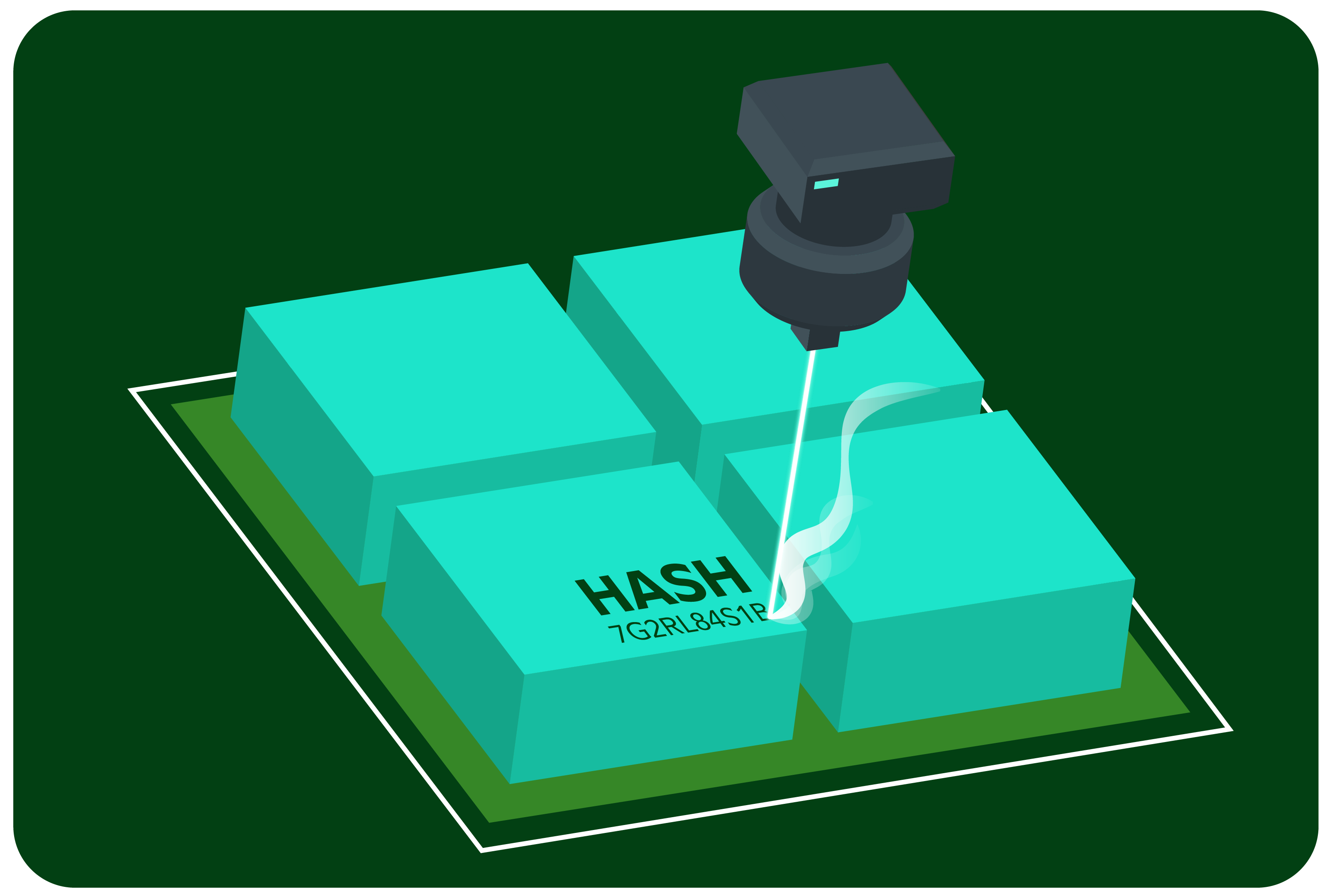 Infographic explaining each block in blockchain technology has a unique hash code.