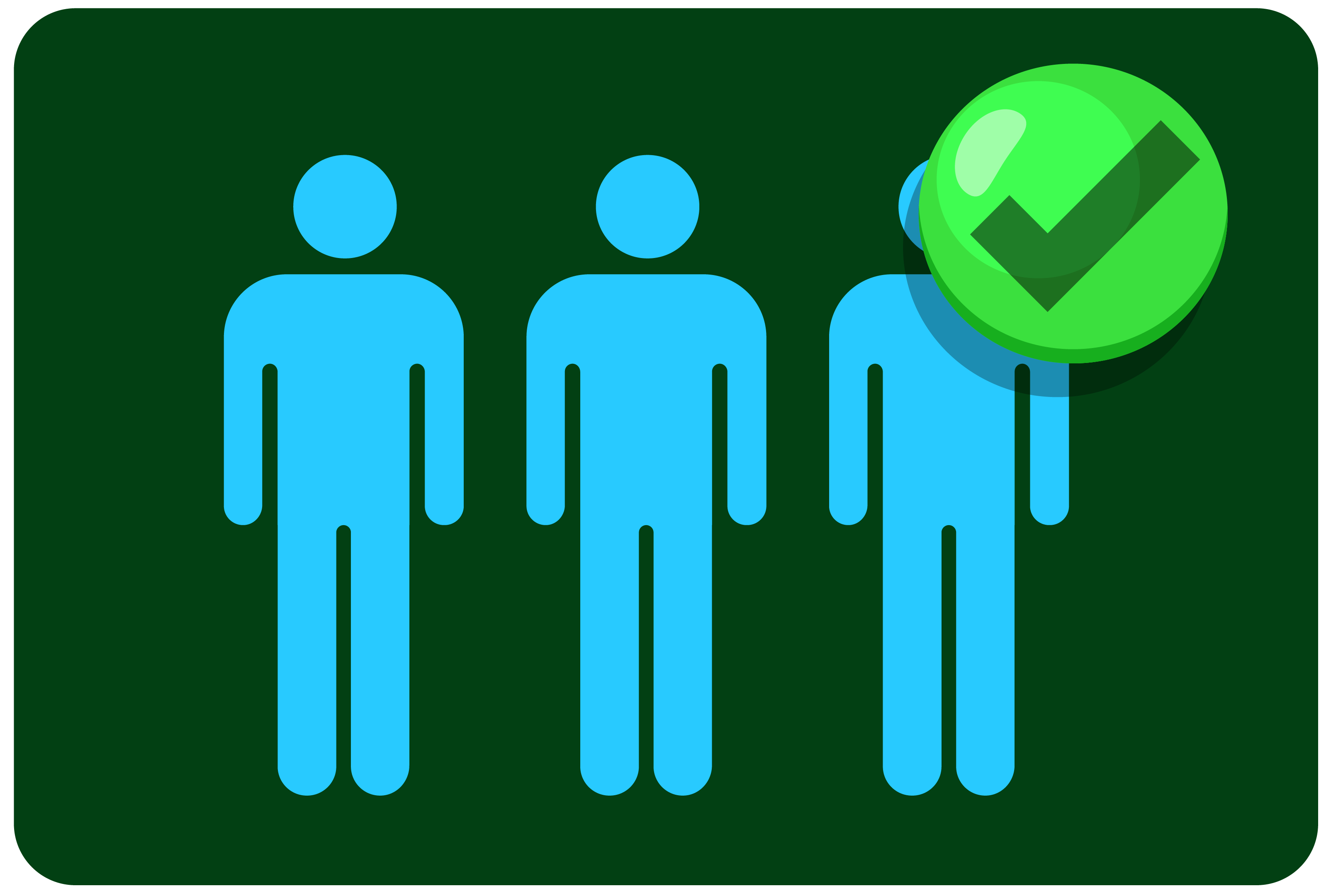Three human figures with a green check mark highlighting one person, indicating verification or trusted selection.