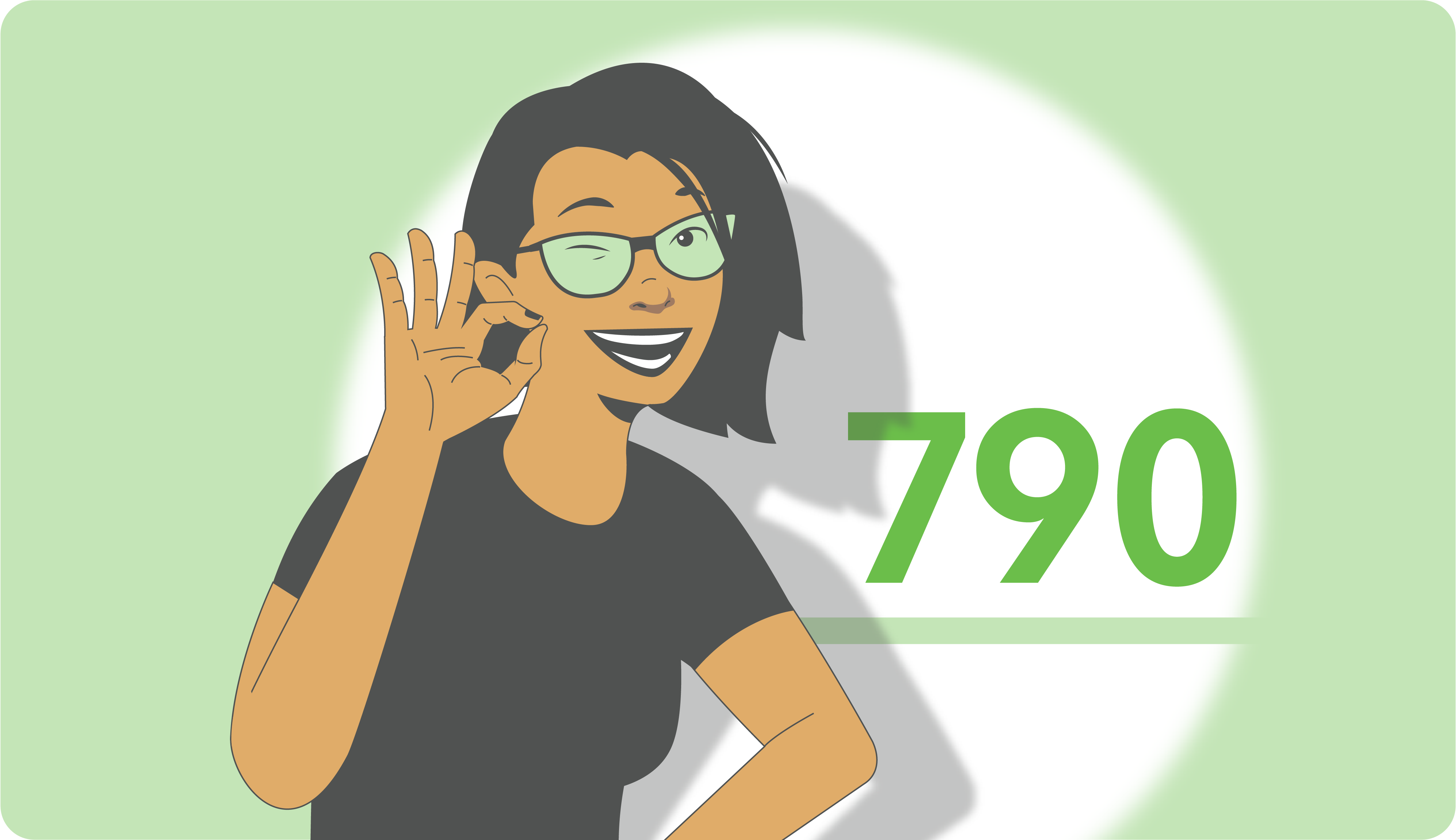 Illustrated person making an OK gesture next to the number 790.