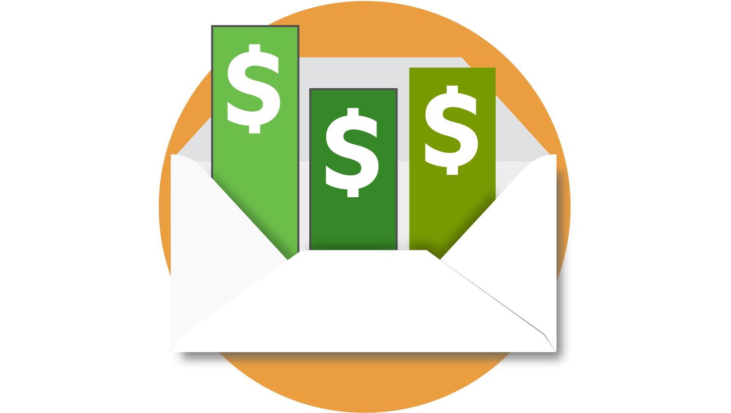 Envelope filled with dollar signs symbolizing cash budgeting, saving money, and personal finance organization