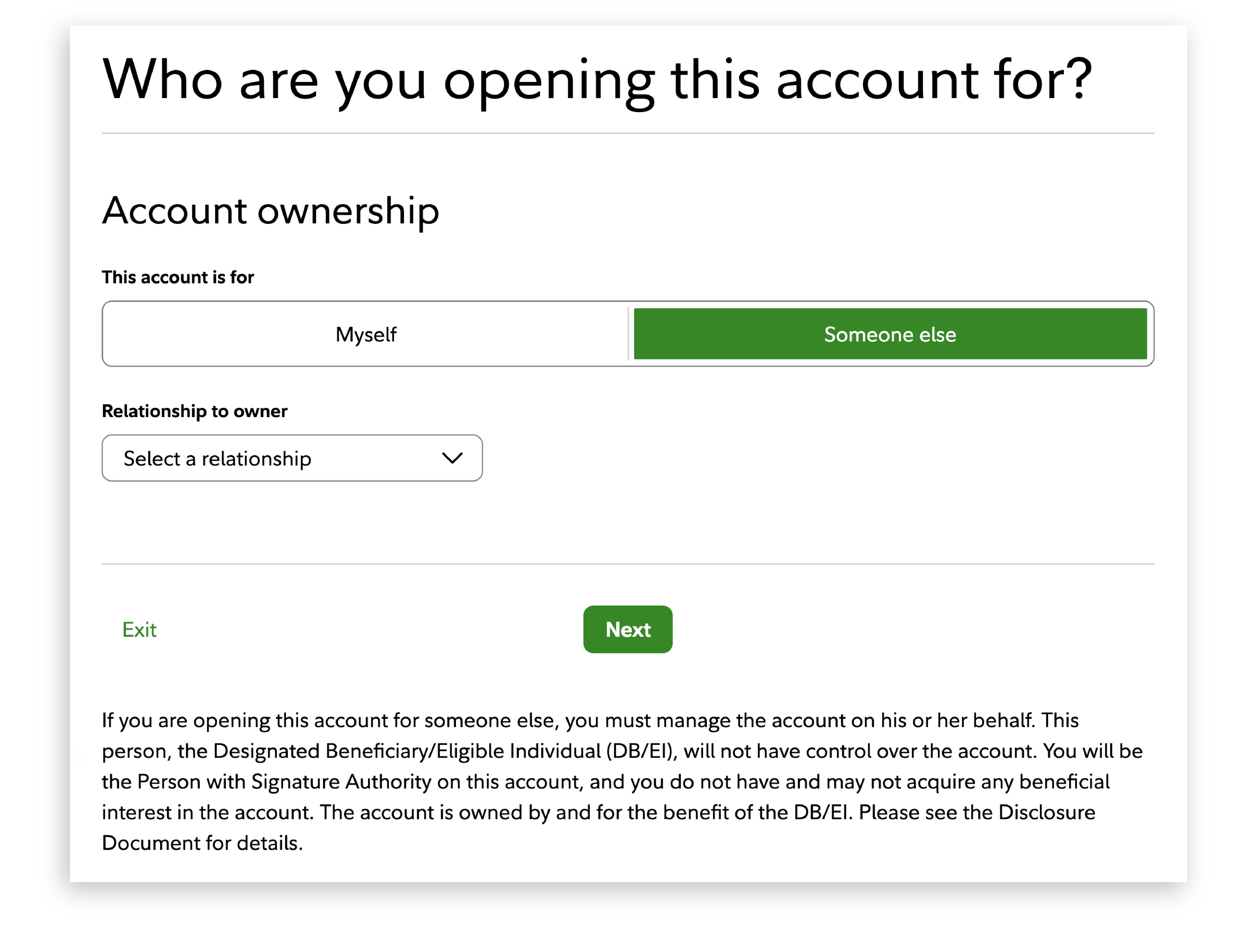 The 2 account ownership types 529 account types are displayed, with someone else highlighted.