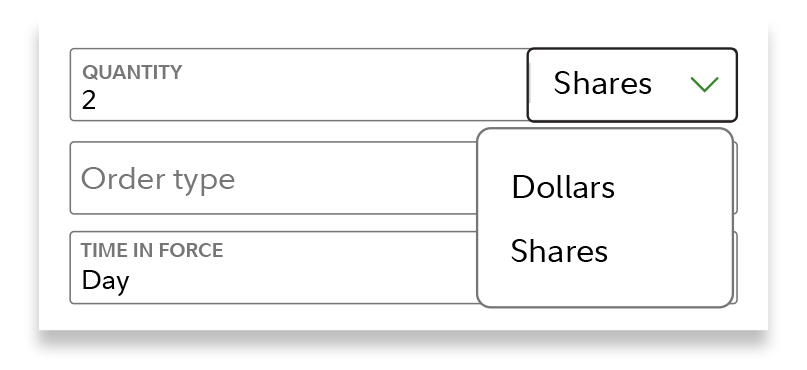 The quantity of 2 shares is shown.