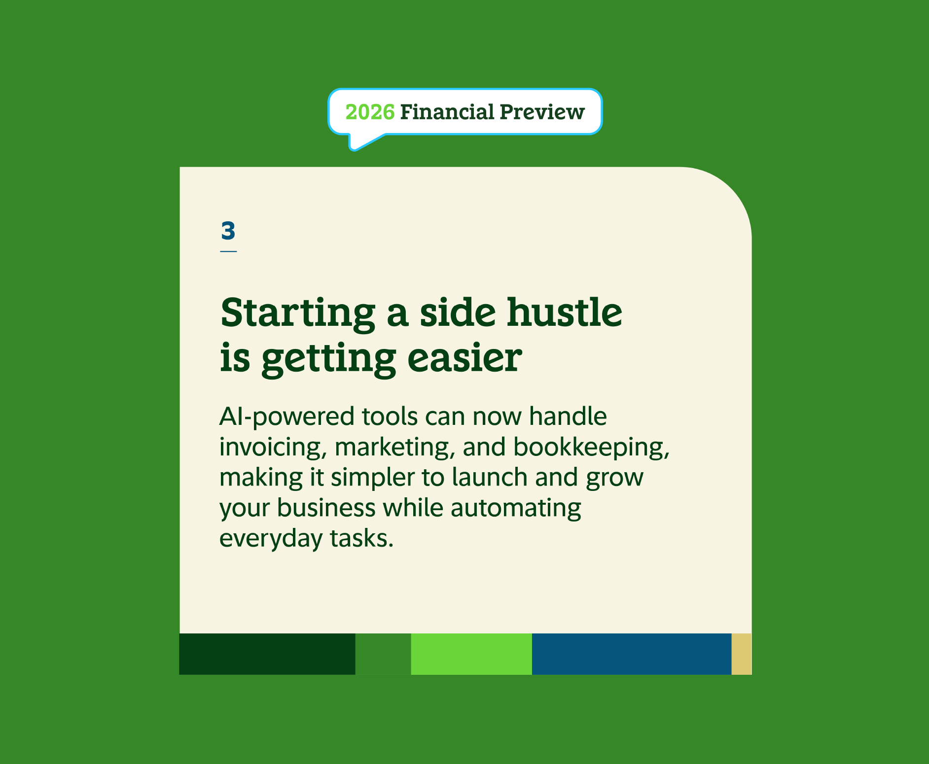 3 Starting a side hustle is getting easier. AI-powered tools can now handle invoicing, marketing, and bookkeeping, making it simpler to launch and grow your business while automating everyday tasks.
